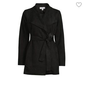 Magaschoni Black Faux Suede Belted Open Front Jacket Wrap Coat Medium
